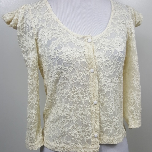 NWOT Vintage Lace Button Down Puffy Shoulder Top - Picture 3 of 8